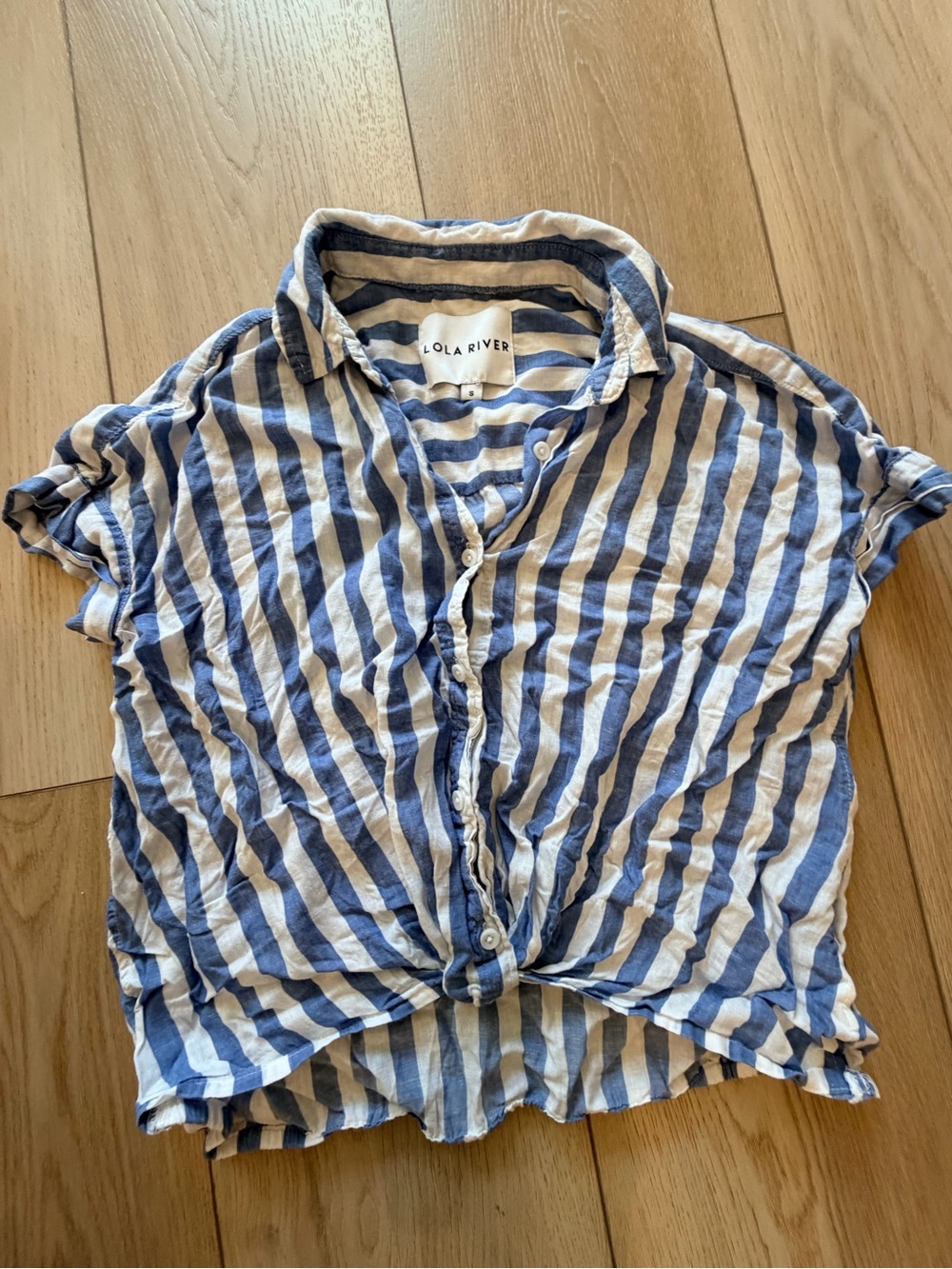 Lola River Blue & White Striped Button-Down Short Sleeve Shirt